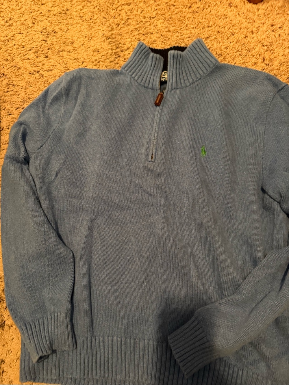 Polo by Ralph Lauren Light Blue Half-Zip Cotton Sweater with Green Pony